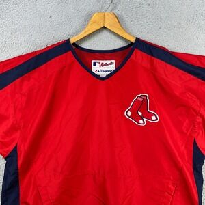 Boston Red Sox Jacket Windbreaker Mens Large V-Neck Vented Baseball MBL Majestic